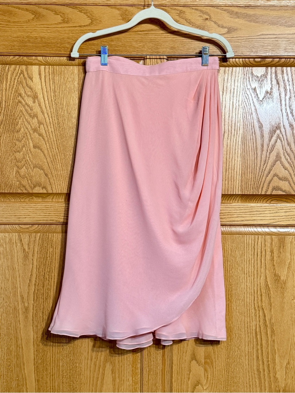 Vintage Blush Pink Silk Draped Wrap-Front Midi Skirt Size Unknown